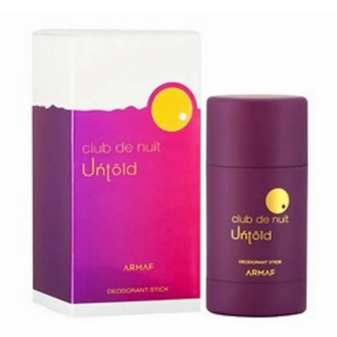 Armaf Club De Nuit Untold deodorant stick in 75ml with sleek packaging, designed for a confident, fresh scent.