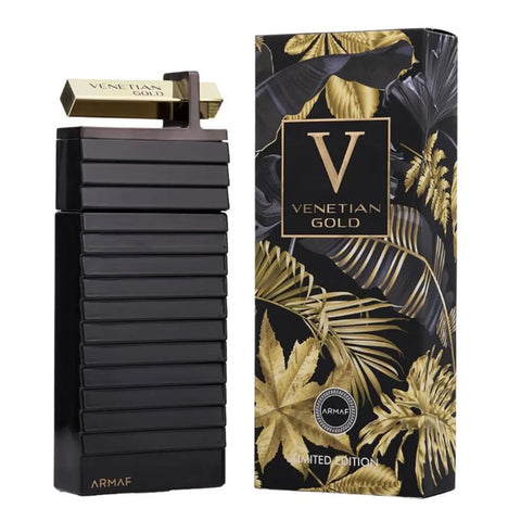 Armaf Venetian Gold Eau De Parfum 100ml bottle with gold accents, limited edition fragrance by Jag Couture London New York.