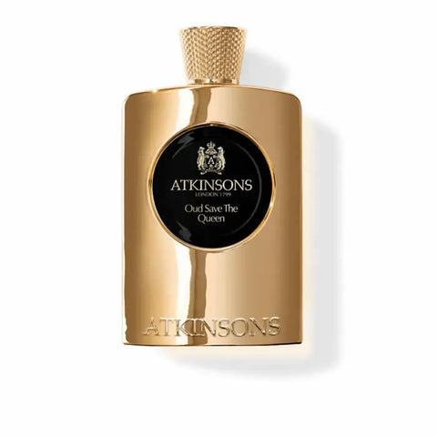 Atkinsons Oud Save The Queen Eau De Parfum spray 100ml, featuring luxurious oud scent in an elegant bottle.