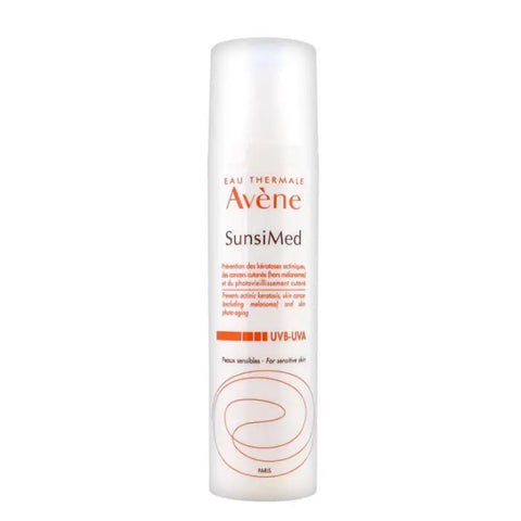 Avene Sunsimed Sun Care 80ml tube, lightweight sun protection product from Jag Couture London New York, with blue and white packaging.
