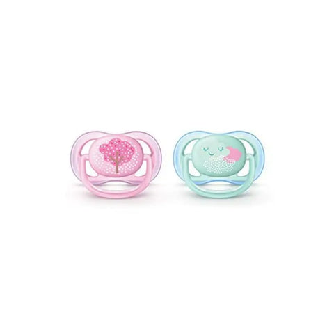 Avent 2 Ultra Air silicone pacifiers for 0-6 months, featuring breathable shield and soft silicone nipple, by Jag Couture London New York