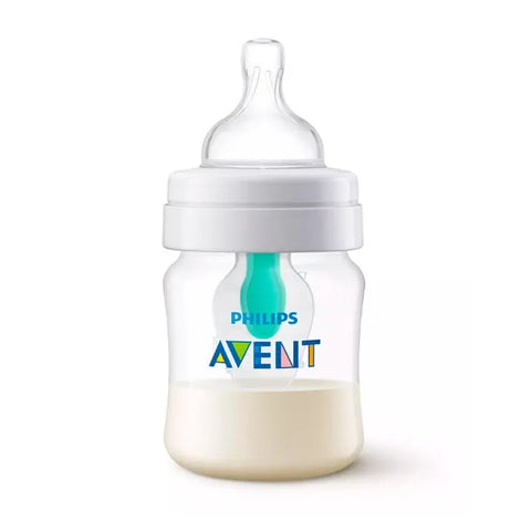Avent Airfree anti-colic baby bottle 125ml with clear plastic body and measurement markings, designed for infants.