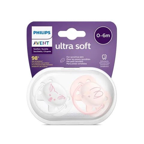Ultra-soft Avent baby dummy for ages 0-6 months, by Jag Couture London New York, with a smooth silicone nipple and comfortable design.
