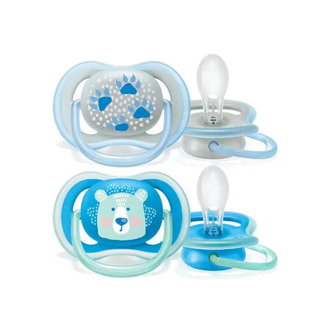 Avent Infant Ultra Air Pacifier for 18+ months, two BPA-free pacifiers with soft silicone nipples and ventilated shield.