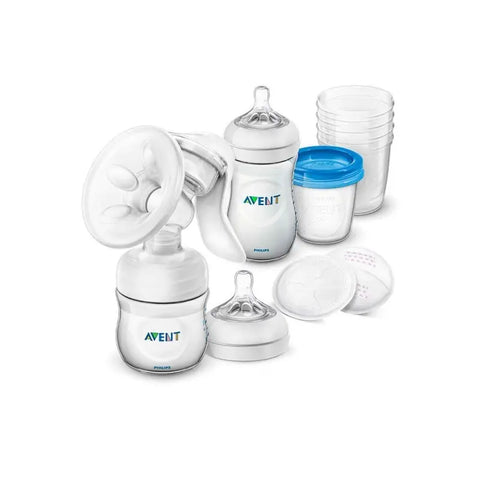 Avent manual breast pump gift set with accessories, featuring the Jag Couture London - New York branding, displayed on a white background.