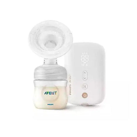 Avent single electric breast pump by Jag Couture London New York, showing sleek design with pump parts and control panel.