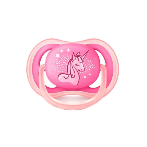 Avent Ultra Air pacifier for girls aged 6-18 months, featuring a soft silicone nipple and breathable shield, from Jag Couture London.