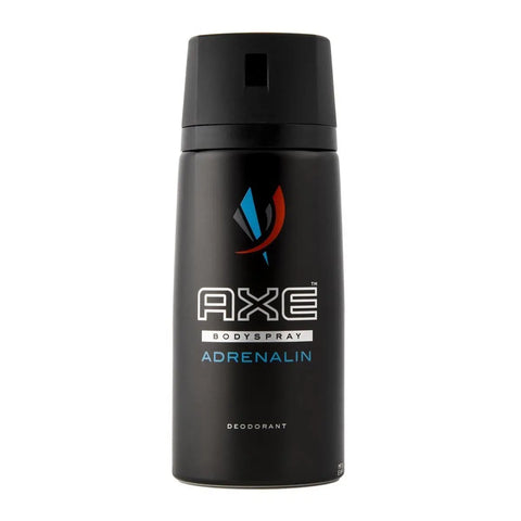 Axe Adrenalin deodorant spray 150ml by Jag Couture London New York, featuring a sleek black and green aerosol can.
