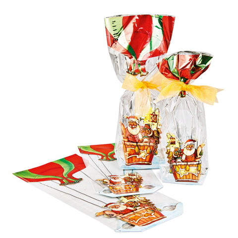 Santa balloon design cello bag, 100x220mm, by Jag Couture London New York, featuring festive holiday-themed artwork.