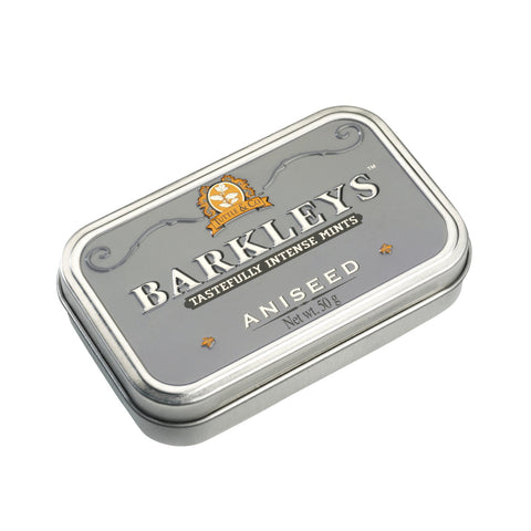 Jag Couture London New York Barkleys classic aniseed mints in a luxurious tin, showcasing the elegant packaging and mint contents.