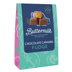Buttermilk milk chocolate covered caramel sea salt fudge in sharing box