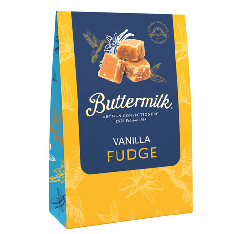 Buttermilk crumbly vanilla salt fudge from Jag Couture London - New York in a shareable box, showcasing the fudge's texture and packaging.