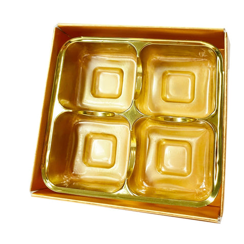 Jag Couture London - New York 4-piece chocolate gold base, gold vacuum tray, and cello lid in elegant packaging.