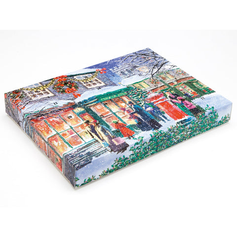 Jag Couture London-New York chocolate shop design advent calendar with 24 chocolates, measuring 192x32.5x252mm.