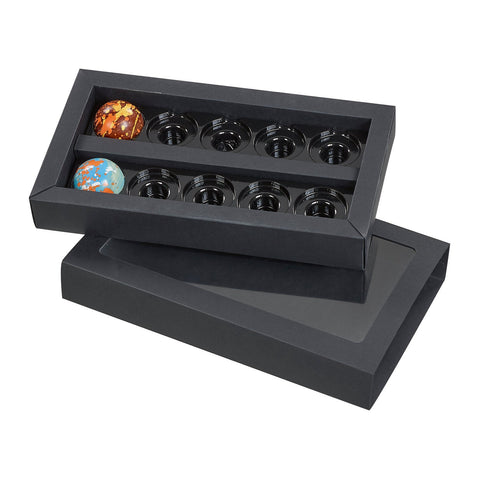Black buffer box with 10 vacuum tray and sleeve for Visser Picasso range, by Jag Couture London New York.