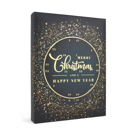Glitter Christmas circle design empty advent calendar by Jag Couture London with 24 chocolate compartments, 192x32.5x252mm.