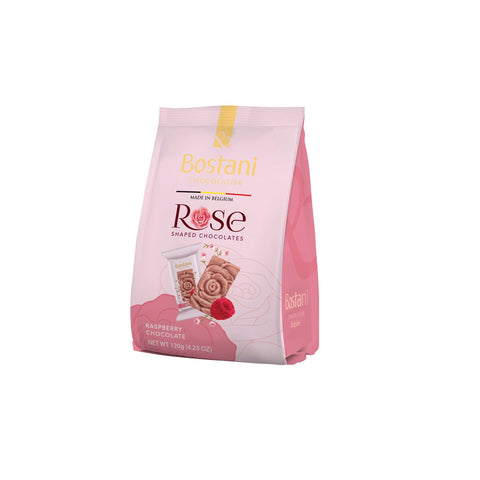 Gift bag of Jag Couture London raspberry rose-shaped chocolates, individually wrapped for elegant presentation.