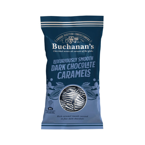Jag Couture London - New York Buchanan's dark chocolate caramel bag, showcasing rich caramel candies in a stylish package.