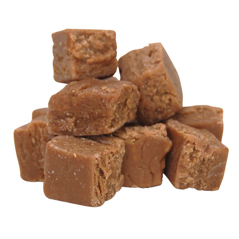 Hand-broken cubes of vegan chocolate fudge from Jag Couture London - New York, showcasing rich, flavored fudge pieces.