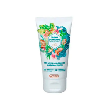 Bactinel hand cream with organic almond oil in a 50ml tube, by Jag Couture London New York, showcasing nourishing skincare for hands.