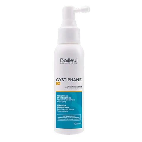 Bailleul-Biorga Cystiphane anti-hair loss lotion in 100ml bottle, shown with the product label and packaging.