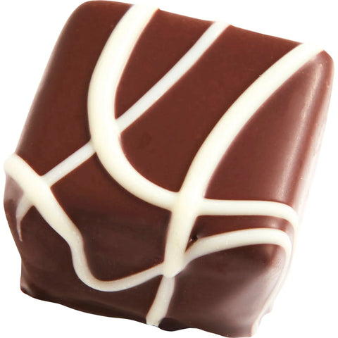 Beauvoir praline with bresilienne in dark chocolate by Jag Couture London, 14.6g, showing the rich chocolate coating and praline filling.