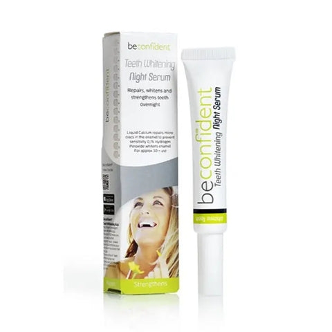 Beconfident teeth whitening night serum in a 10ml bottle by Jag Couture London New York, with the product label visible.