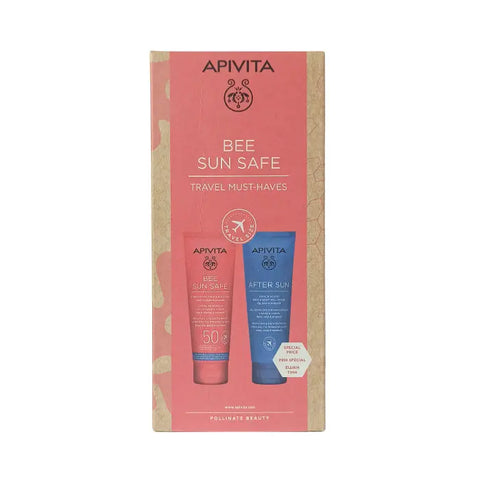 Set of two Bee Sun Safe moisturizing face and body emulsion bottles with SPF50 by Jag Couture London New York, 100ml each.
