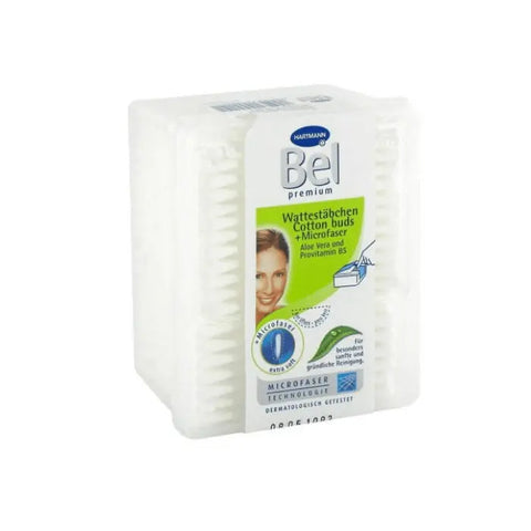 Bel Baby cotton swabs by Jag Couture London New York, 300-pack, with soft cotton tips and plastic stems for gentle ear cleaning.
