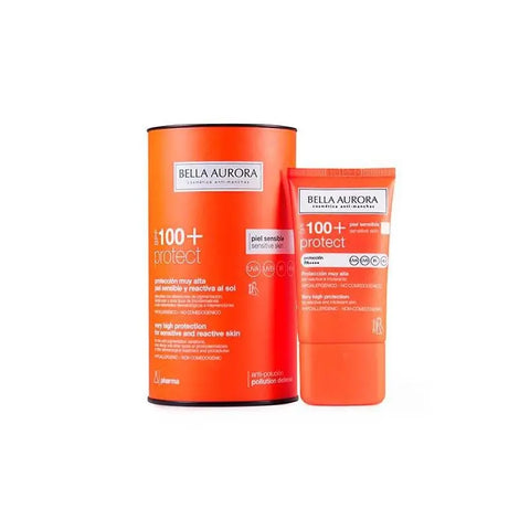 Bella Aurora Beautiful Aurora Protect SPF 100 cream for sensitive skin in a 40ml tube, designed to provide high sun protection.