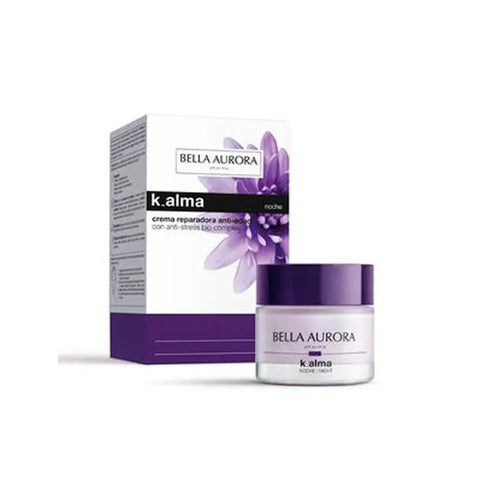 Bella Aurora K-Alma Night Cream 50ml by Jag Couture London, featuring a sleek jar of nourishing skincare cream.