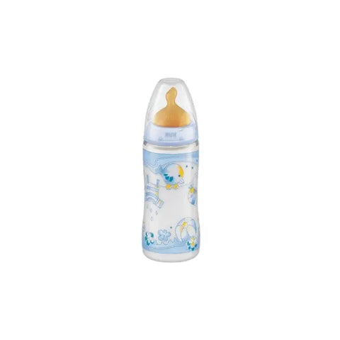 Blue Nuk 300ml baby bottle from Jag Couture London New York, featuring a transparent design with a blue cap and nipple.