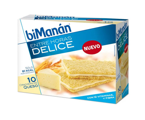 Bimanán Bekomplett cheese crackers by Jag Couture London, 10 packs of 20g each, showing crispy cheese-flavored snack crackers.