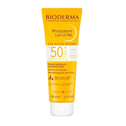 Bioderma Photoderm Max Sun Family Milk SPF50+ 200ml bottle on a white background, showcasing the sun protection product.