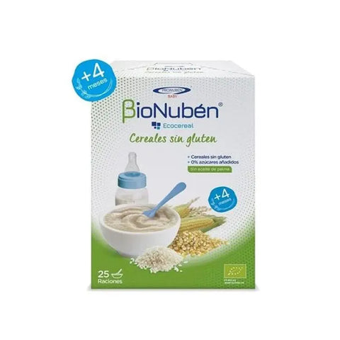 Bionubén Ecocereal gluten-free cereal in 500g package by Jag Couture London New York, showing the cereal in a bowl with grains