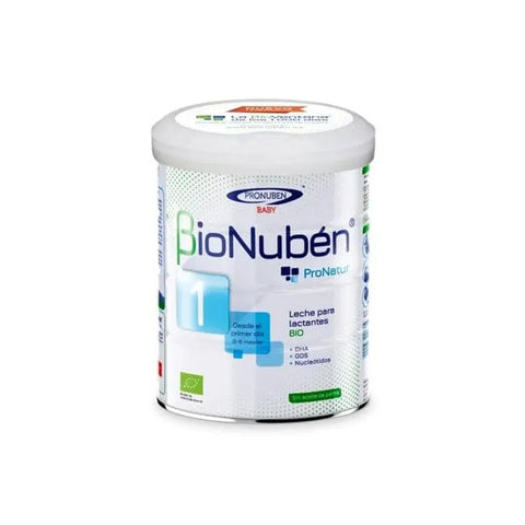 Bionubén Pronatur 1 organic milk starter in an 800g package, designed for baby nutrition, by Jag Couture London New York.
