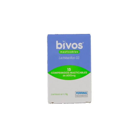 Bivos chewable tablets in a blister pack, by Jag Couture London New York, showing 15 colorful chewable tablets on a white background.