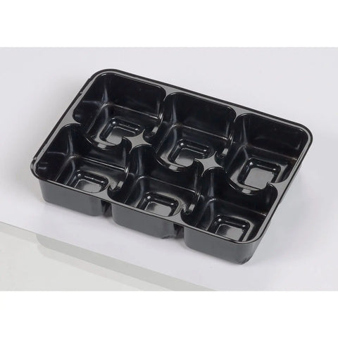Black 6-vac tray by Jag Couture London New York, featuring compact design with six vacuum compartments for storage or display.