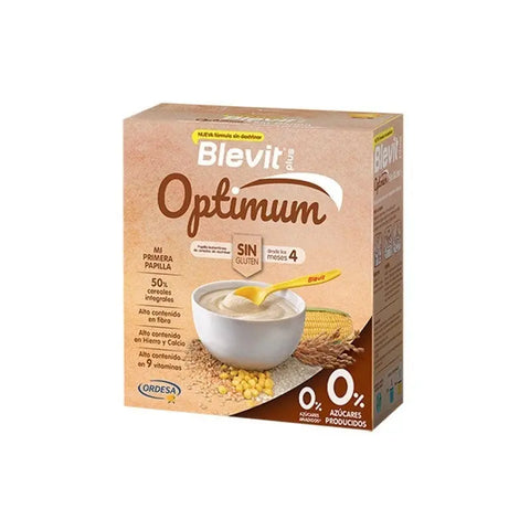Blevit Plus Optimum gluten-free baby food in a 400g jar, by Jag Couture London New York, shown with the product label visible.