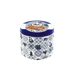 Blue and white tin of caramel wafers - VAT FREE Jag Couture London - New York