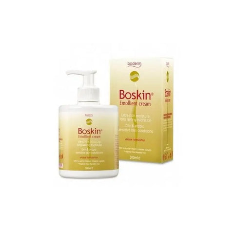 Boskin Emollient Cream 500ml jar by Jag Couture London New York, showing the white cream inside the open jar with a smooth texture.