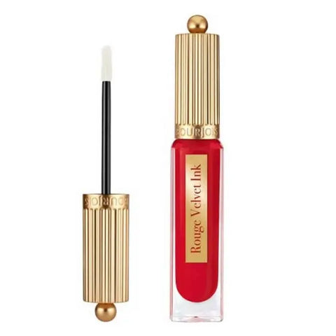 Bourjois Rouge Velvet Ink 09 Rouge À Reves liquid lipstick in 3.5ml tube, featuring bold red color and applicator tip.