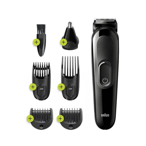 Braun All-In-One Shaver by Jag Couture London New York, showing close-up of the sleek electric shaver with multiple grooming heads.