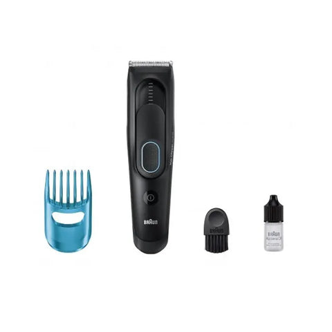 Braun hair cutter by Jag Couture London New York, showing a sleek electric grooming device with adjustable settings and a precision blade.