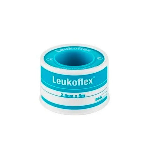 Leukoflex waterproof medical tape 5x2.5cm by Bsn Medical, shown on a neutral background for versatile wound care applications.