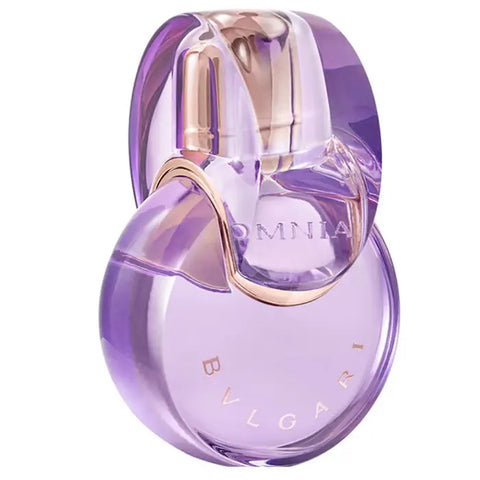 Bvlgari Omnia Amethyste Eau De Toilette spray 50ml, featuring a sleek purple bottle with silver accents for women.