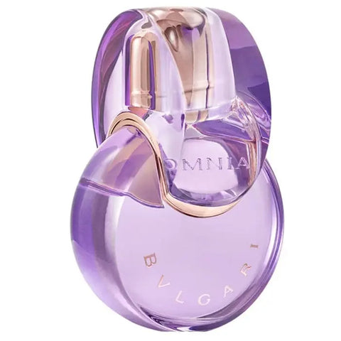 Bvlgari Omnia Amethyste Eau De Toilette spray 50ml, elegant fragrance bottle with purple accents, displayed on a neutral background.