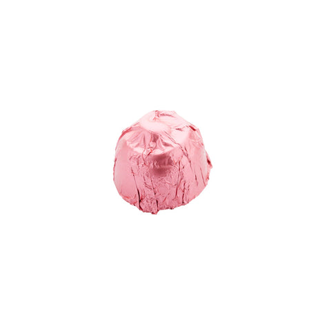 Dark chocolate cherry liqueur candy by Jag Couture London in foil wrapper, 15g, with visible glossy chocolate and cherry filling.