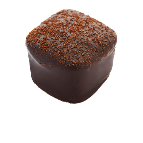 Ristretto coffee mousse in dark chocolate with coffee grains, hand-decorated, 18.6g, by Jag Couture London New York.