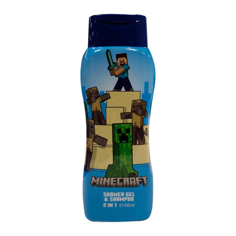 Cartoon Minecraft 2-in-1 gel shampoo bottle from Jag Couture London New York, 500ml, featuring colorful Minecraft cartoon design.
